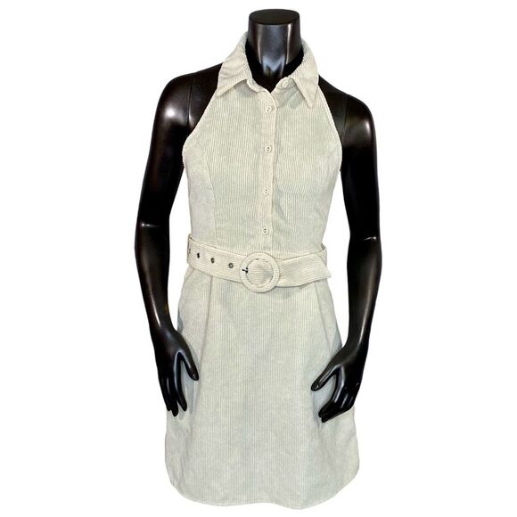 Shein Corduroy Halter Style Mini Dress Belted Button Down Womens Size Small - Picture 1 of 6